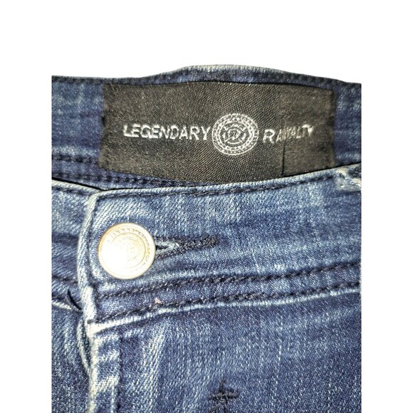 Legendary Rawalty Distressed Blue Denim Jeans With Red Applique Patch Size 36x32 - Picture 3 of 14